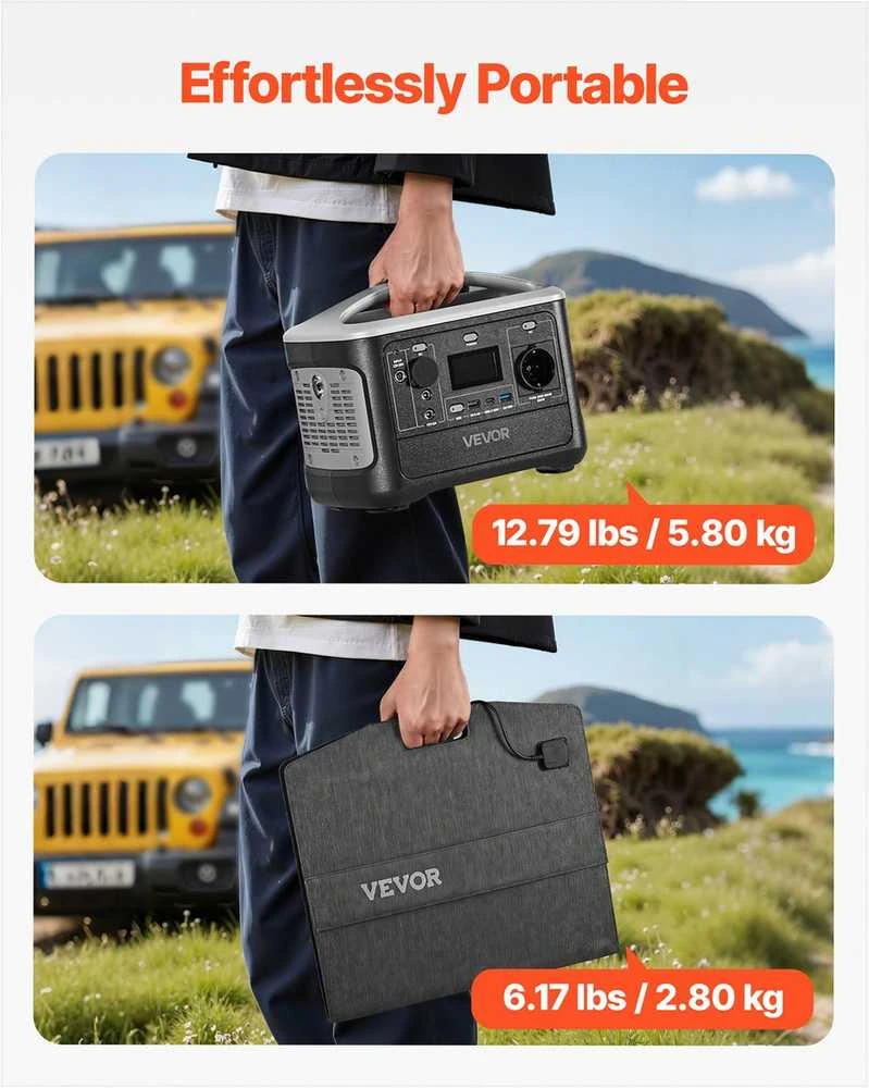 VEVOR Nešiojama saulės įkrovimo stotelė su 100W saulės panele