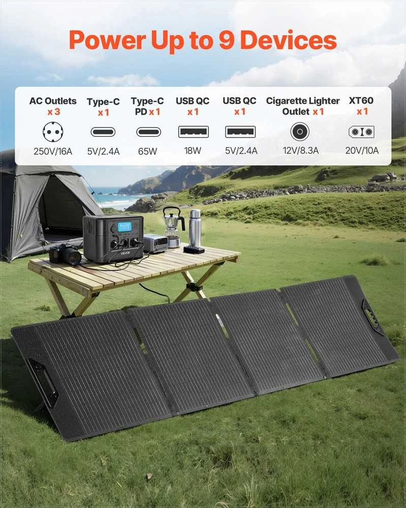 VEVOR Nešiojama saulės energijos stotis su 200W skydeliu