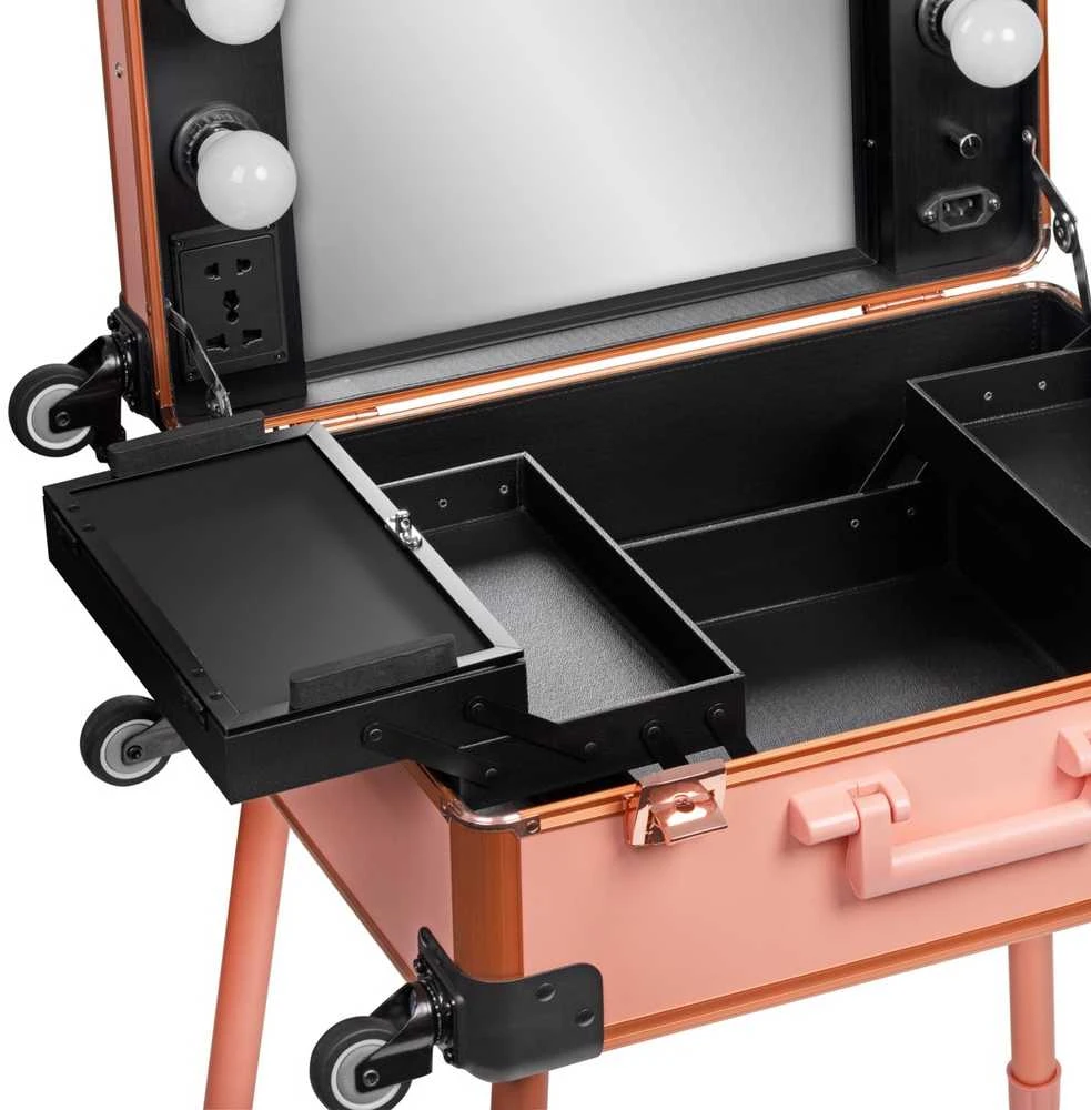 Activeshop Makiažo veidrodis - kosmetikos priemonių lagaminas Portable Gold