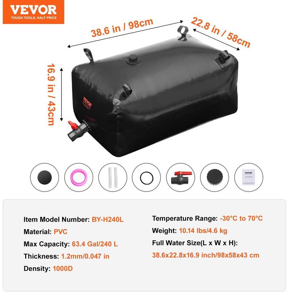 VEVOR Nešiojama vandens talpykla 200 l, sulankstoma PVC vandens bakas, juoda vandens saugykla, rezervuaras