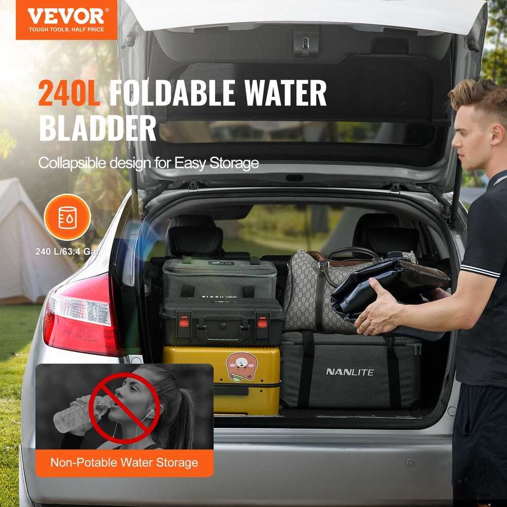 VEVOR Nešiojama vandens talpykla 200 l, sulankstoma PVC vandens bakas, juoda vandens saugykla, rezervuaras