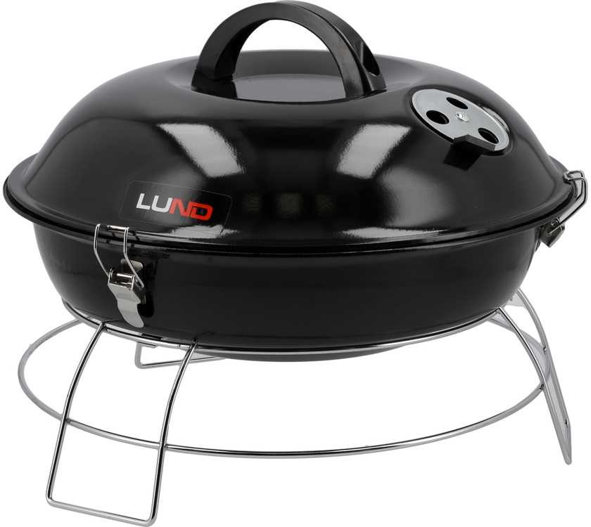 Lund Nešiojamas apvalus grilis ant anglių su chromuotomis grotelėmis, 36x39 cm BBQ grilis stovyklavimui