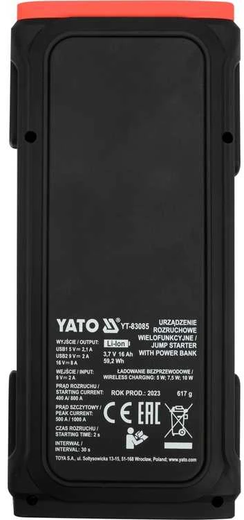 Automobilių užvedimo prietaisas Yato YT-83085; 16000 mAh