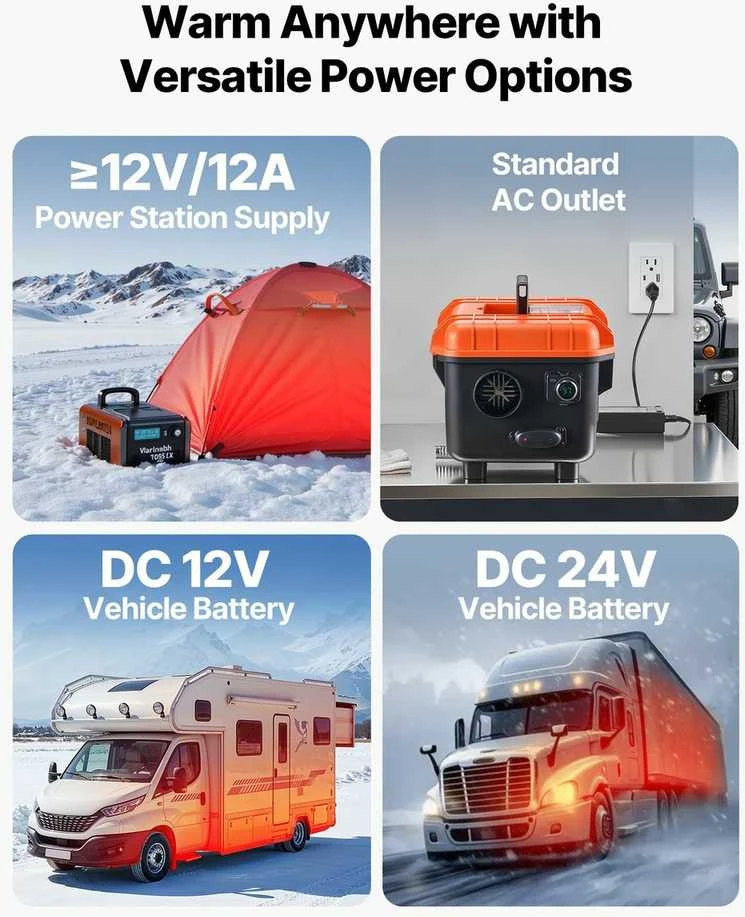 Nešiojamas dyzelinis šildytuvas, 8kW, 12V/24V DC, greitas šildymas, kemperiui, sunkvežimiui, furgonui, garažui, dirbtuvėms, su nuotoliniu valdymu