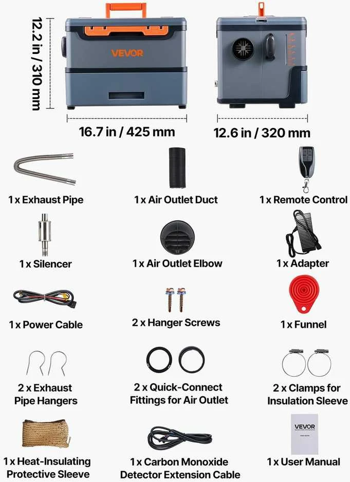 Nešiojamas dyzelinis šildytuvas, 8kW, 12V/24V, su Bluetooth, kemperiui, sunkvežimiui, nameliui ant ratų, garažui, greitas šildymas, efektyvus kuro suvartojimas