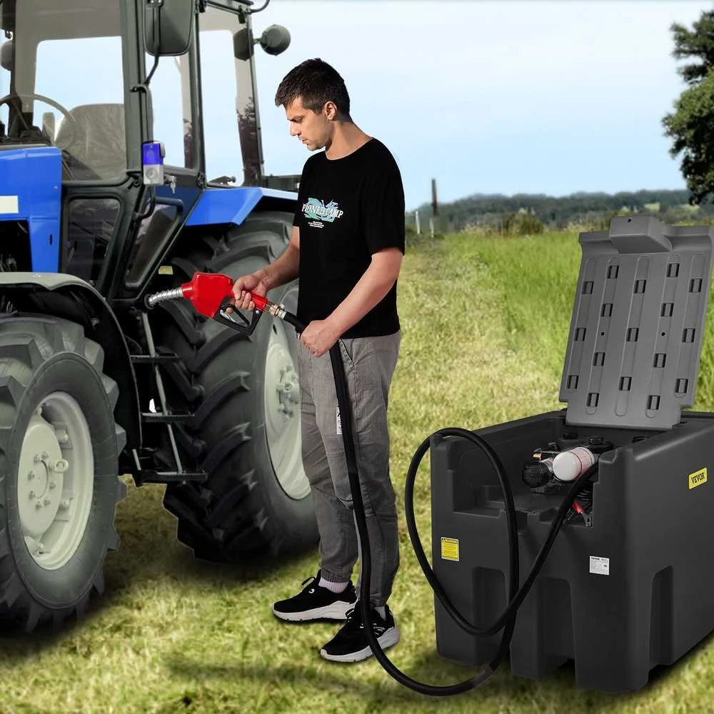 Nešiojamas dyzelino bakas, 439.1 l, 12 V pompa, 4 m žarna, PE, juodas, kuro talpykla, transportavimui