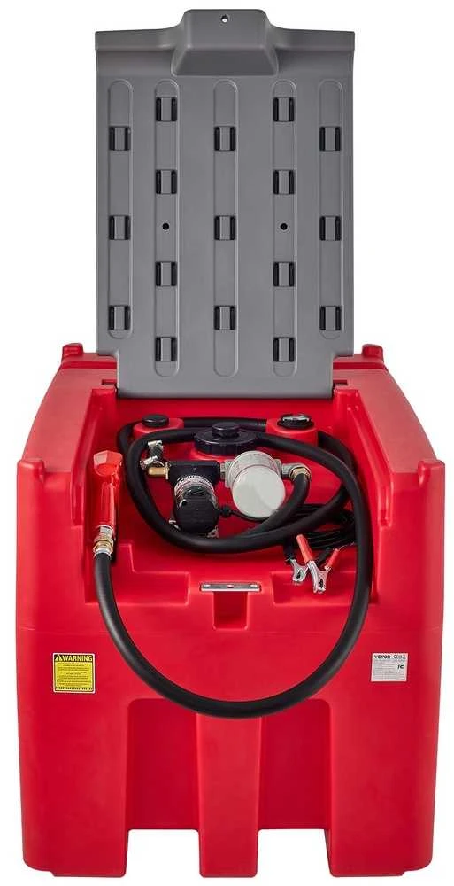 Nešiojamas dyzelino bakas, 439.1 l, 37.85 l/min, 12 V siurblys, 4 m žarna, raudonas, dyzelinio kuro talpa, transportavimo bakas