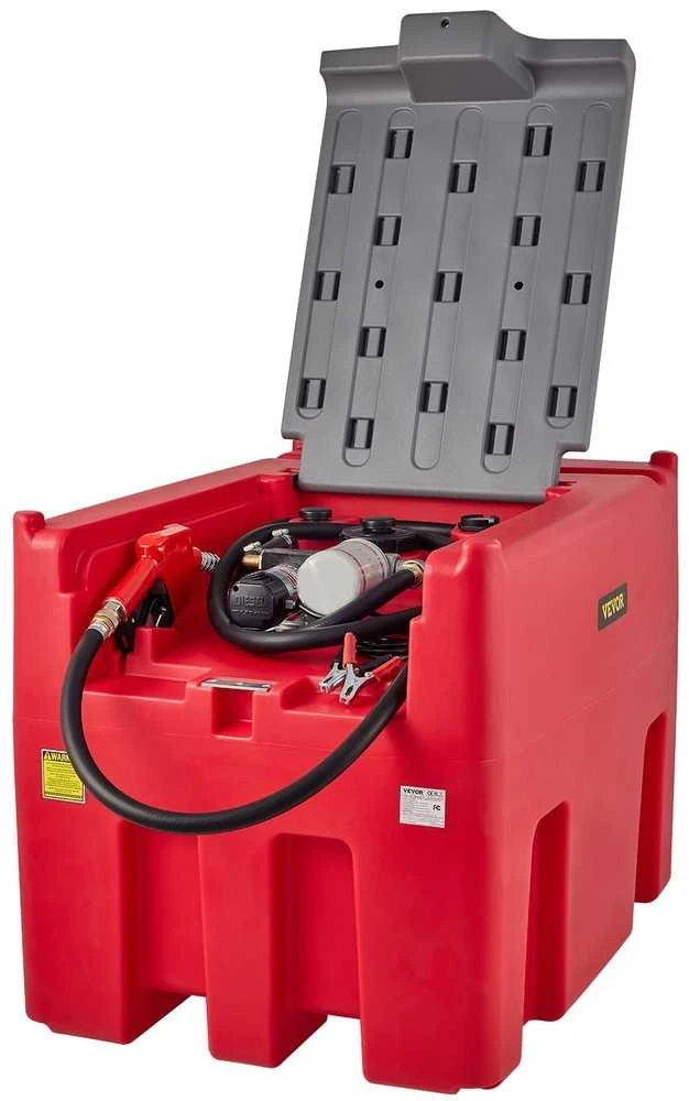 Nešiojamas dyzelino bakas, 439.1 l, 37.85 l/min, 12 V siurblys, 4 m žarna, raudonas, dyzelinio kuro talpa, transportavimo bakas