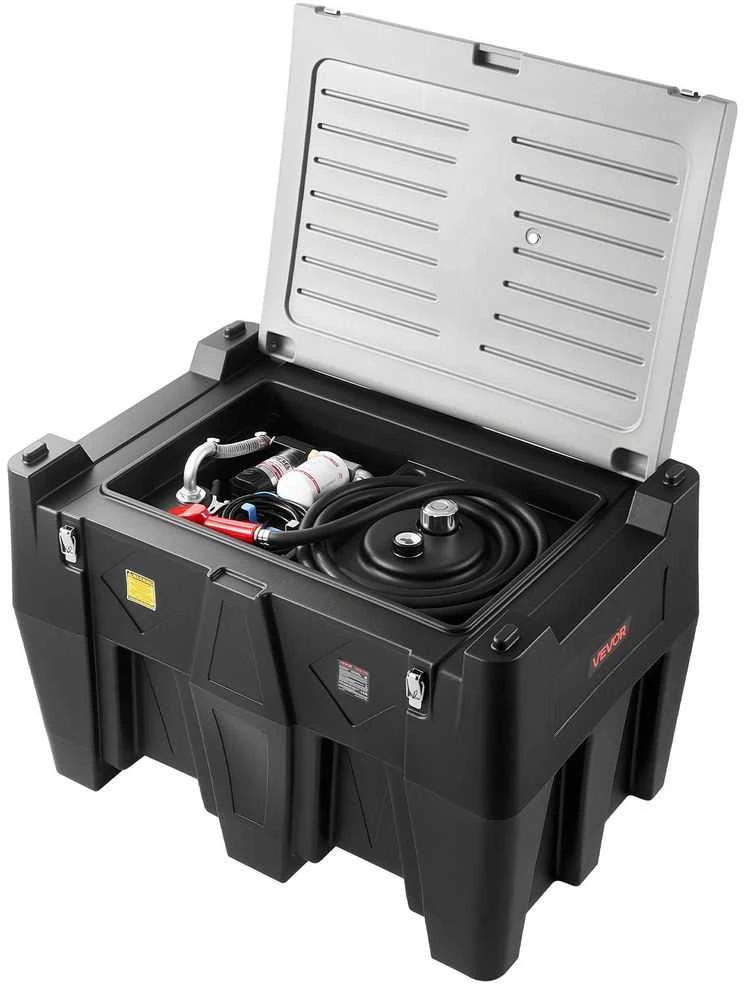 Nešiojamas dyzelino bakas, 484.5L talpa, 12V kuro siurblys, sunkiasvoris dyzelino bakas kuro saugojimui, dyzelino bakas su žarna, juodas polietileno bakas