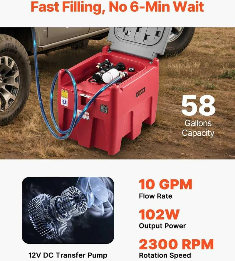 Nešiojamas dyzelino ir benzino bakas, 220L degalų perpylimo bakas, 12V elektrinis siurblys, dyzelino talpykla, kuro saugojimo bakas, raudonas nešiojamas kuro bakas
