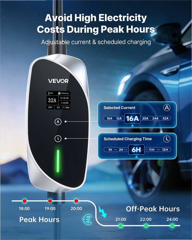 VEVOR Nešiojama EV įkrovimo stotelė su 7.4 kW galia