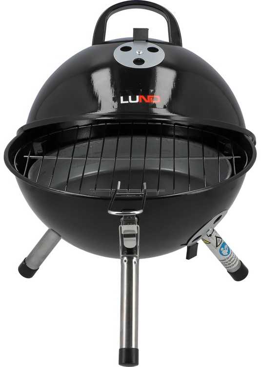 Lund Nešiojamas grilis su anglimis, su 32 cm grotelėmis, apvalios formos, juodas BBQ stovyklavimui
