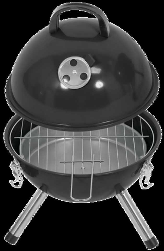 Lund Nešiojamas grilis su anglimis, su 32 cm grotelėmis, apvalios formos, juodas BBQ stovyklavimui