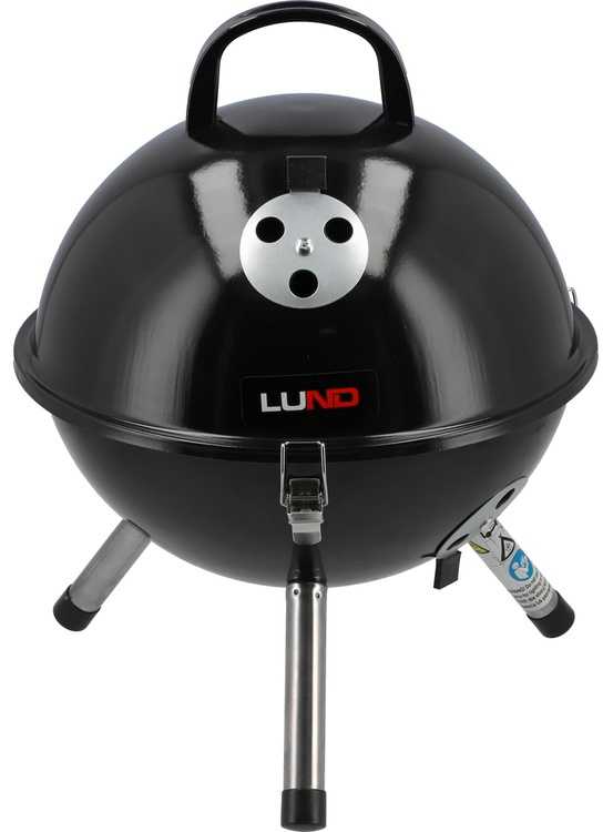 Lund Nešiojamas grilis su anglimis, su 32 cm grotelėmis, apvalios formos, juodas BBQ stovyklavimui