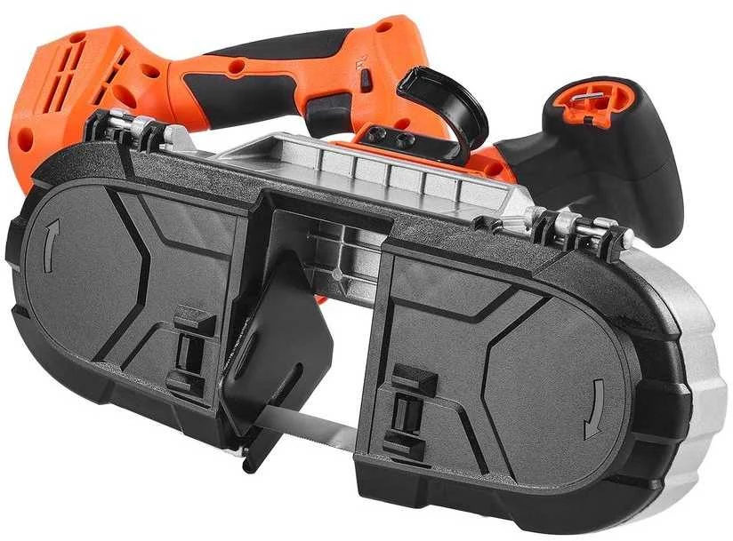 Nešiojamas juostinis pjūklas, 65 mm gylis, 360W belaidis metalo ir medienos pjūklas, kompaktiškas portabandas plienui, aliuminiui, PVC, su kintamu greičiu ir LED šviesa
