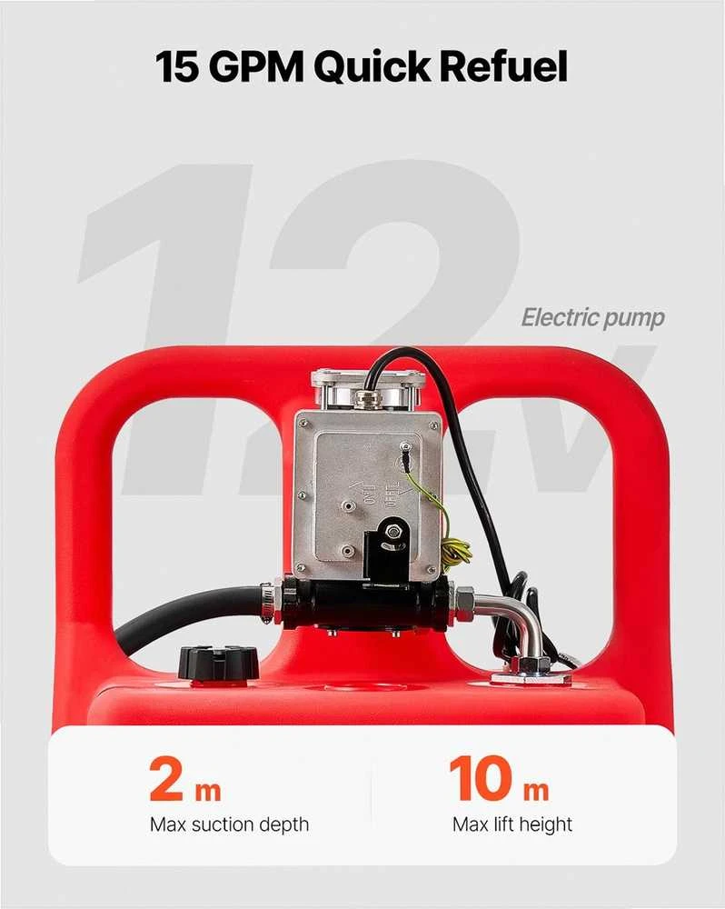 Nešiojamas kuro bakas, 121 litrų talpa, su 12V elektriniu siurbliu ir rankiniu pistoletu, motorinėms valtims ir keturračiams, dyzelino ir benzino talpa, kuro perpylimo stotelė