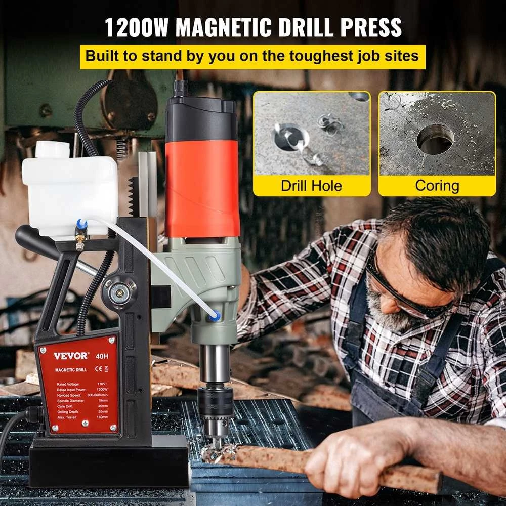Nešiojamas magnetinis gręžtuvas, 1200W, 40mm, metalui, plienui, statyboms, galingas, reguliuojamas greitis
