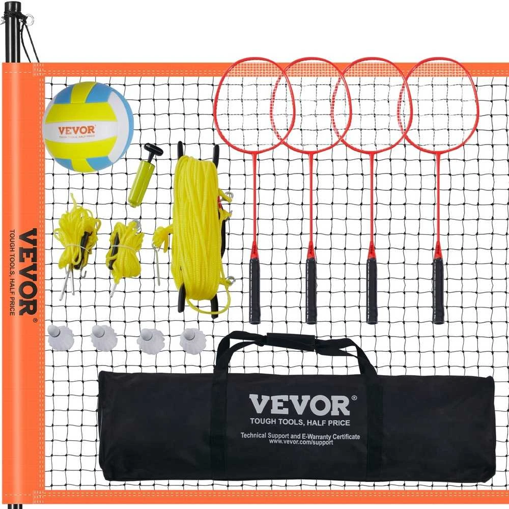 Nešiojamas tinklinio, badmintono rinkinys, reguliuojamas aukštis, patvari konstrukcija, lengvas surinkimas