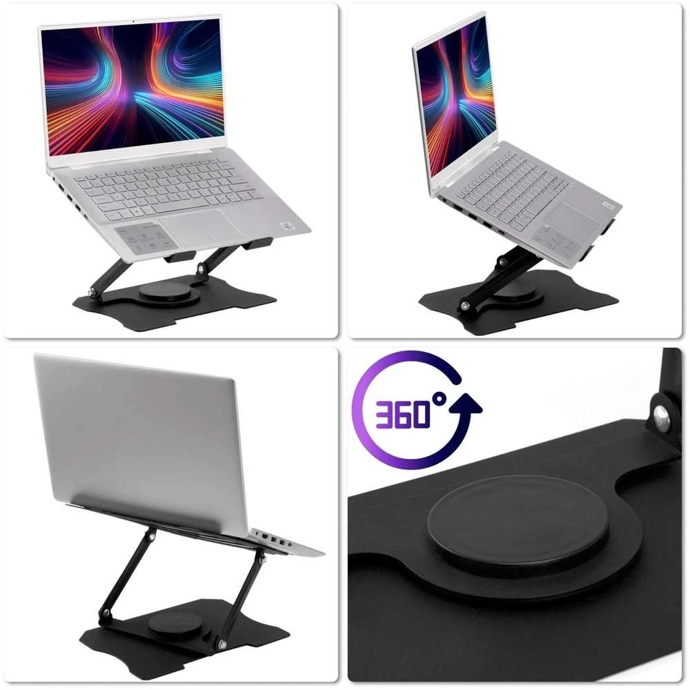 Nešiojamojo kompiuterio stovas, reguliuojamas, juodas, ergonomiškas, 10-17 colių, besisukantis, metalinis, nešiojamųjų kompiuterių laikiklis, aliuminis, patogus darbui