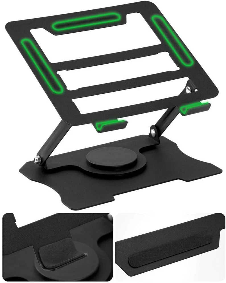Nešiojamojo kompiuterio stovas, reguliuojamas, juodas, ergonomiškas, 10-17 colių, besisukantis, metalinis, nešiojamųjų kompiuterių laikiklis, aliuminis, patogus darbui