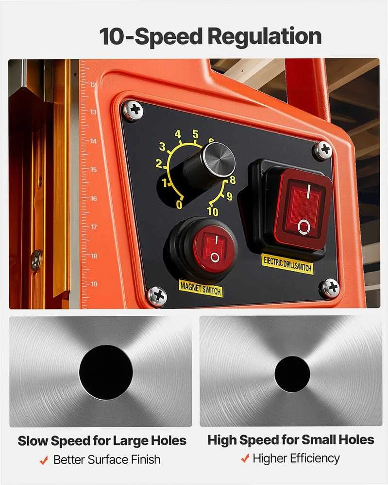 Nešiojamos magnetinės gręžimo staklės metalui, 1350W galia, 50 mm gręžimo skersmuo, reguliuojamas greitis, pramoninis metalo gręžtuvas su Weldon kotu
