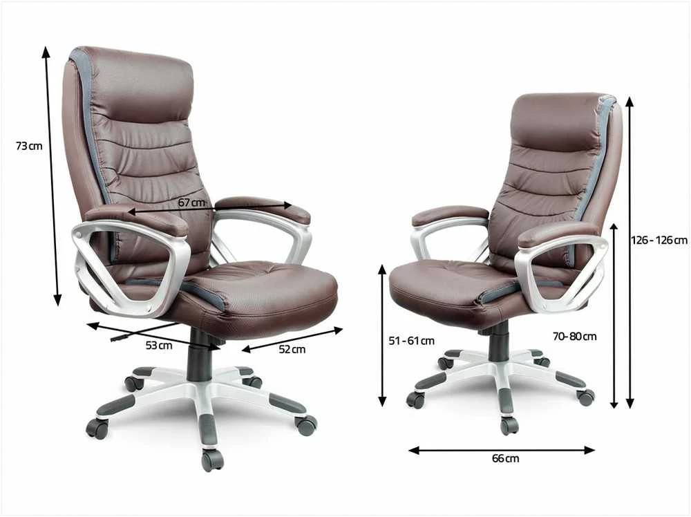 Odinė biuro kėdė, ergonomiškas dizainas, reguliuojamas aukštis, ruda vadovo kėdė, patogi darbo kėdė