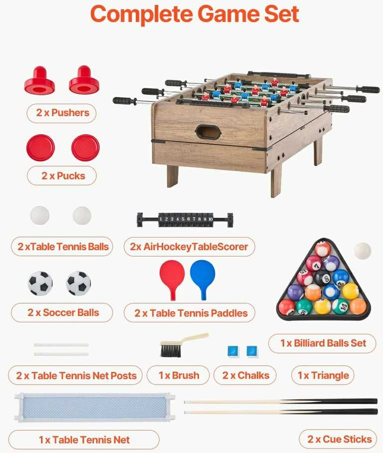 Oro ritulio stalas, 4 viename, kombinuotas žaidimų stalas, stalo futbolas, stalo tenisas, biliardas, kelių žaidimų stalas