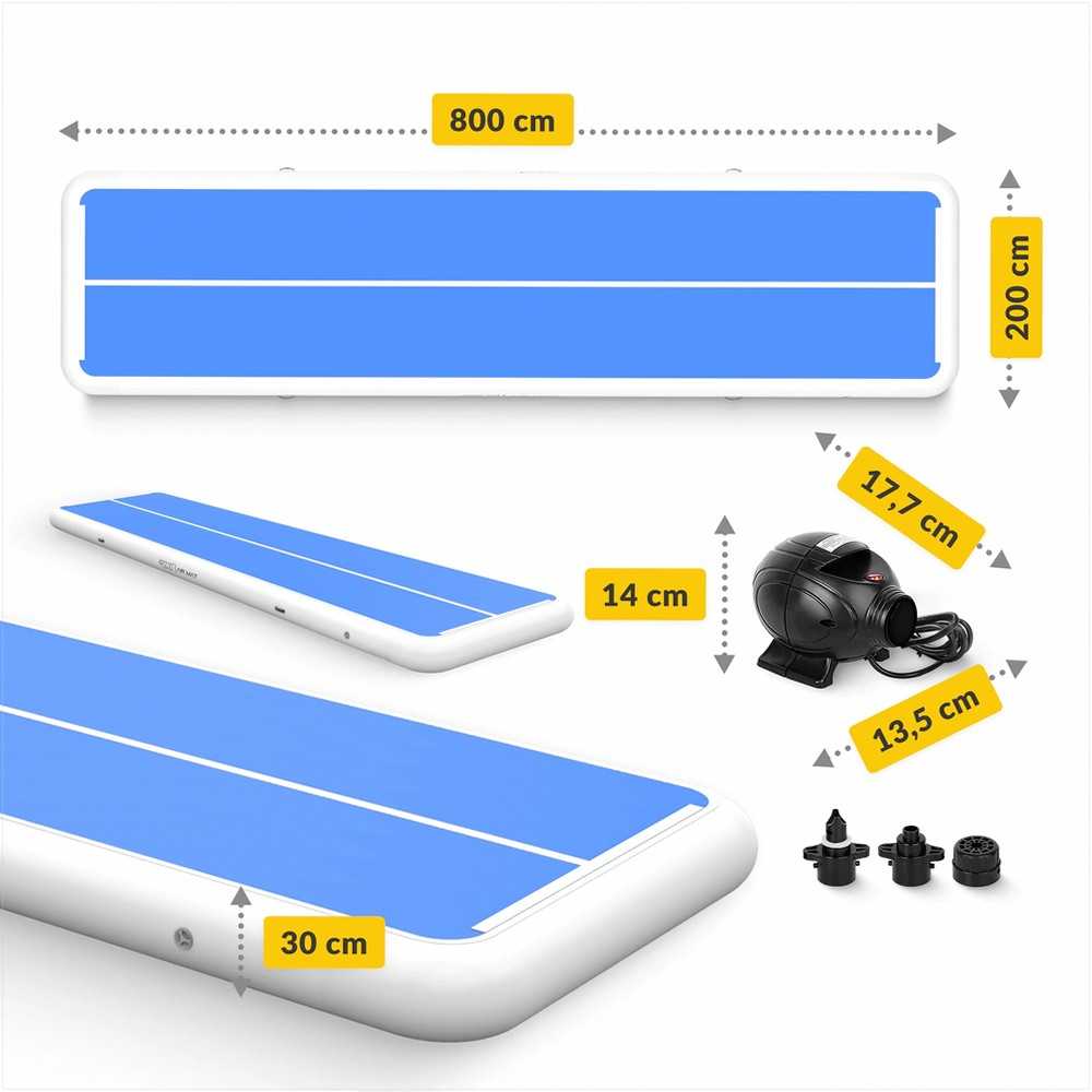 Oro takelis, gimnastikos kilimėlis treniruotėms ir fitnesui, patvarus PVC pripučiamas kilimėlis, 800cm x 200cm