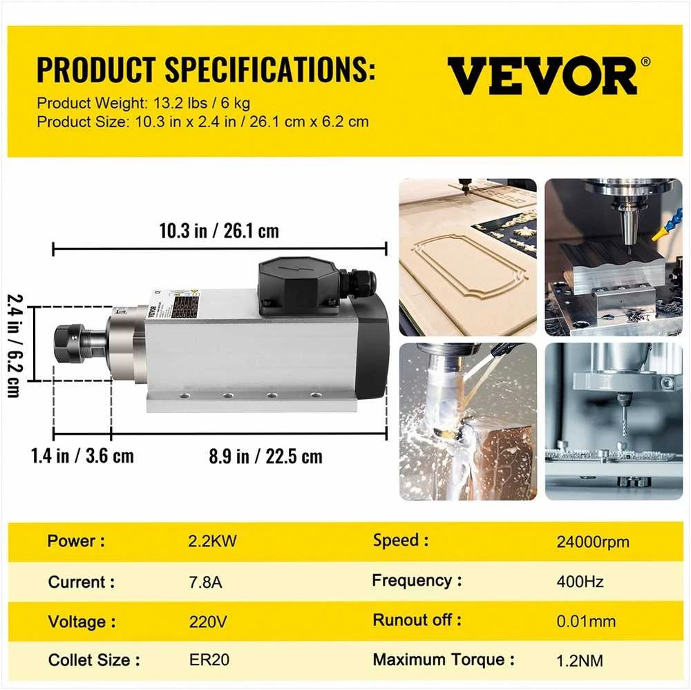 VEVOR Oru aušinamas CNC velenas 2.2KW 220V ER20