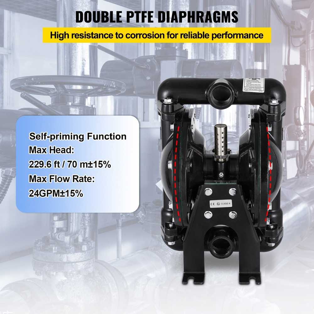 Oru valdomas diafragminis siurblys, 1 colio PTFE dvigubos diafragmos siurblys, pramoninis cheminių medžiagų perkėlimo siurblys