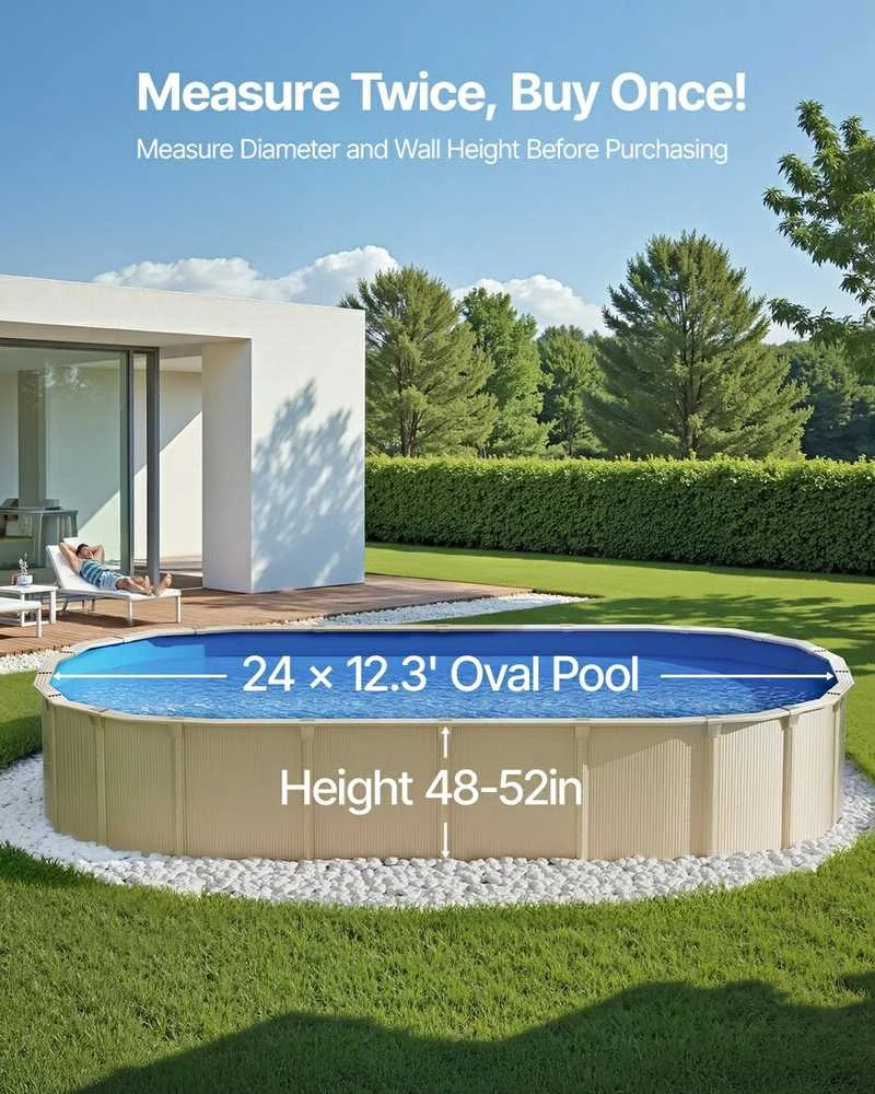 Ovalus baseino įdėklas 7.30x3.75 metrų, užlenkiamas, 132 cm sienelės aukštis, plyšimui atsparus vinilo baseino įdėklas