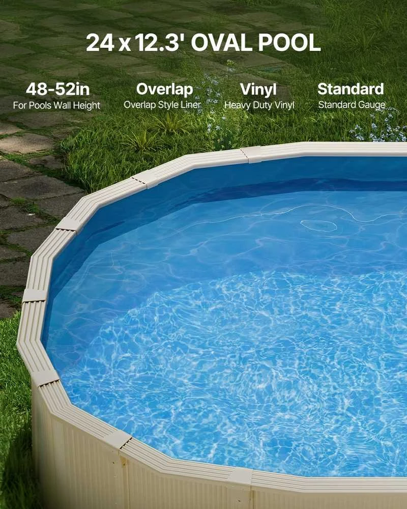 Ovalus baseino įdėklas 7.30x3.75 metrų, užlenkiamas, 132 cm sienelės aukštis, plyšimui atsparus vinilo baseino įdėklas