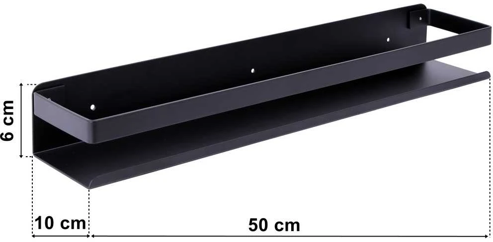 Palėpės lentyna MEGARA 50 cm, juoda virtuvės vonios lentyna, sieninė pakabinama lentyna, metalinė lentyna, vonios kambario aksesuarai