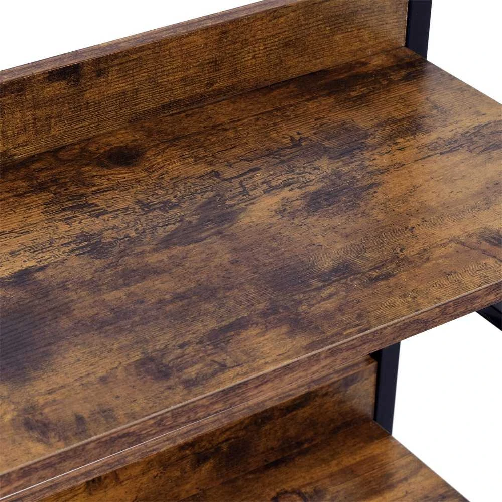 Palėpės stiliaus biuro lentyna VARBERG RUSTIC, juoda/sendinto ąžuolo, 4 aukštų knygų spinta, vintažinė lentynų sistema, retro bibliotekos baldai, senovinė ekspozicinė lentyna (Ekspozicinė prekė)