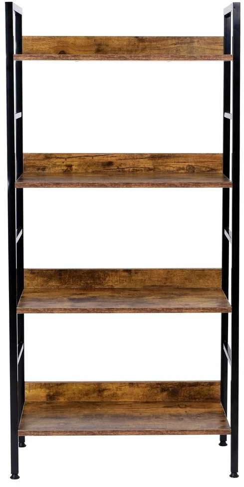 Palėpės stiliaus biuro lentyna VARBERG RUSTIC, juoda/sendinto ąžuolo, 4 aukštų knygų spinta, vintažinė lentynų sistema, retro bibliotekos baldai, senovinė ekspozicinė lentyna (Ekspozicinė prekė)
