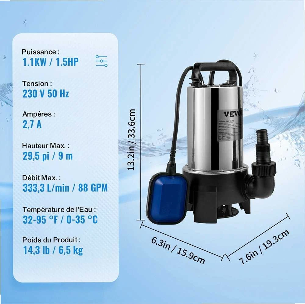 VEVOR Panardinamas vandens siurblys 1100W, 20,000 l/h