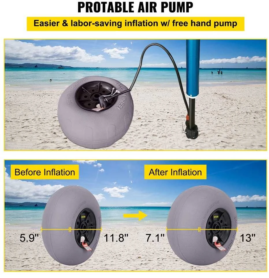 Paplūdimio Baloniniai Ratai 33 cm, Smėlio Padangos Kajakui, Kanojai, Vežimėliui, Tvirtos TPU Padangos