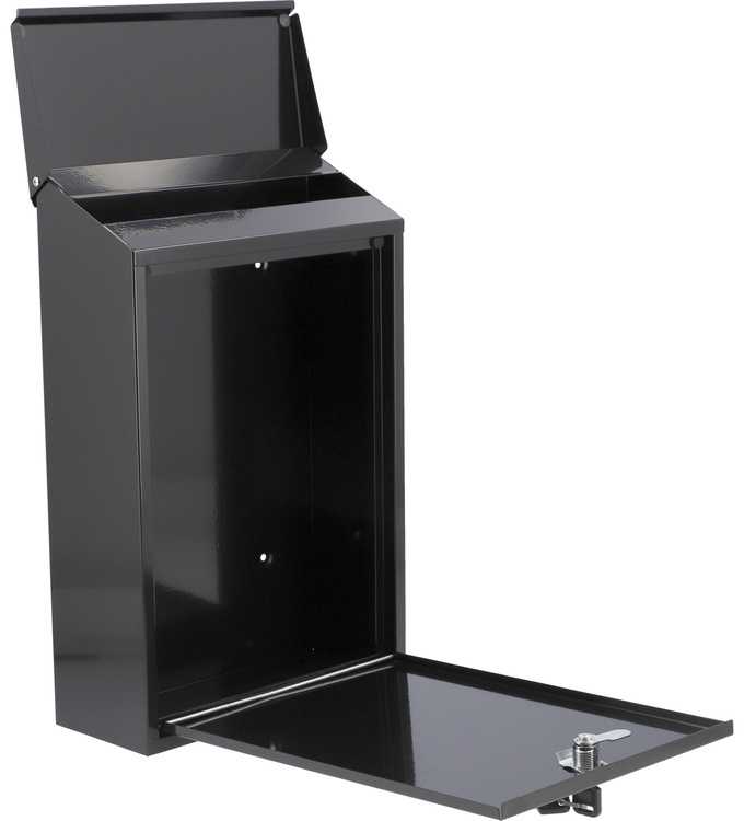Pašto dėžutė, 400x250x100mm, juodas plienas, su užraktu ir raktu, prie sienos montuojama pašto dėžutė, saugi pašto dėžutė