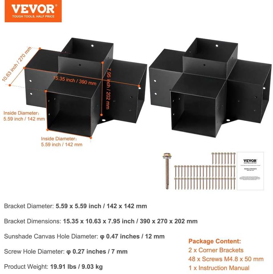 VEVOR Pergolos laikiklių komplektas 6x6 coliai