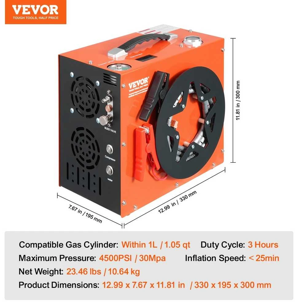 PCP kompresorius 4500PSI, nešiojamas su automatiniu išsijungimu, aušinimu, skirtas oriniams šautuvams, nardymo balionams, oro pompa, didelis slėgis