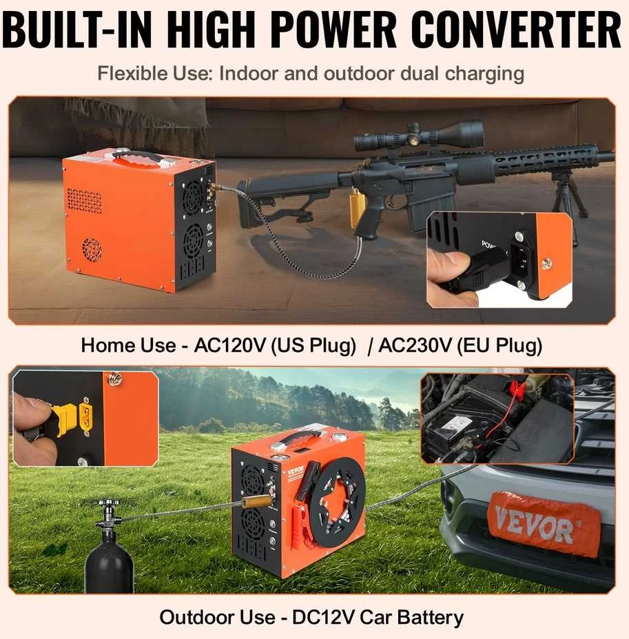 PCP kompresorius 4500PSI, nešiojamas su automatiniu išsijungimu, aušinimu, skirtas oriniams šautuvams, nardymo balionams, oro pompa, didelis slėgis