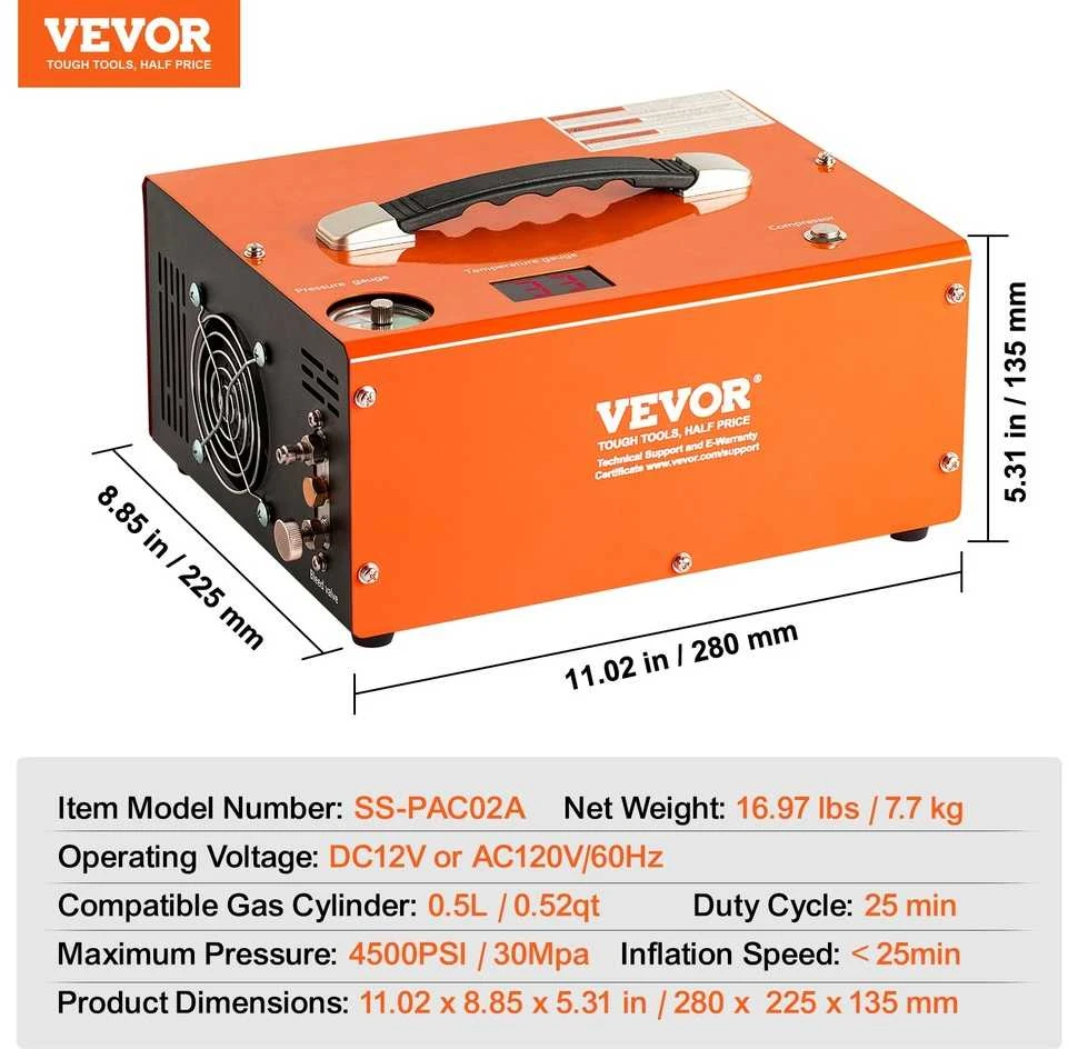 PCP oro kompresorius, 4500PSI 30Mpa, įmontuotas keitiklis, automatinio sustabdymo oro siurblys