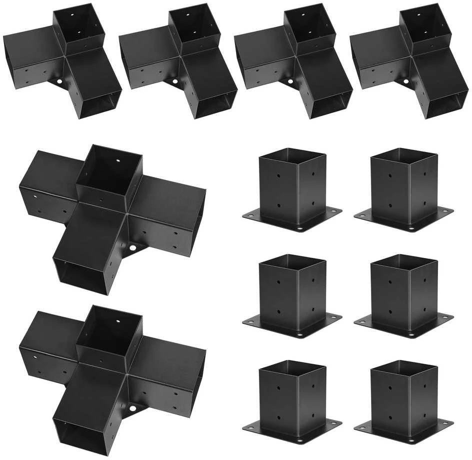 Pergolių laikikliai 101.6 mm, tvirti 3 ir 4 krypčių jungtys, pavėsinėms, stoginėms, markizėms