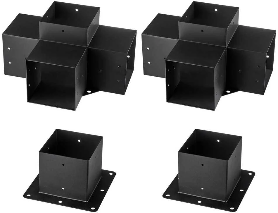 Vevor Pergolos laikiklių rinkinys 152,4 x 152,4 mm, 4 krypčių tvirtas kampinis laikiklis, stulpo pagrindas
