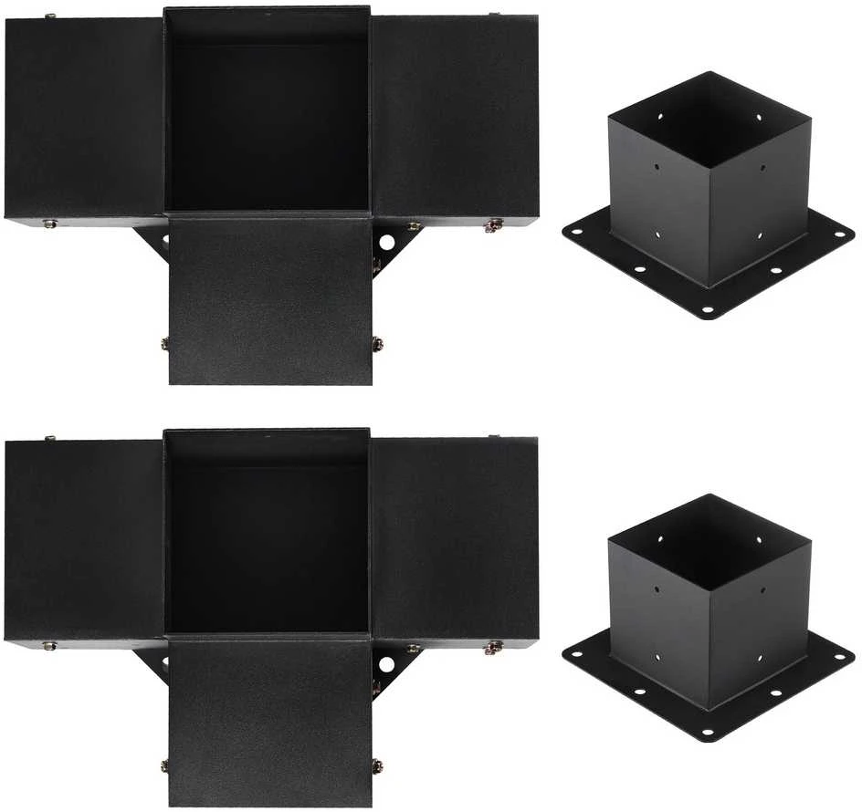 Vevor Pergolos laikiklių rinkinys 152,4 x 152,4 mm, 4 krypčių tvirtas kampinis laikiklis, stulpo pagrindas