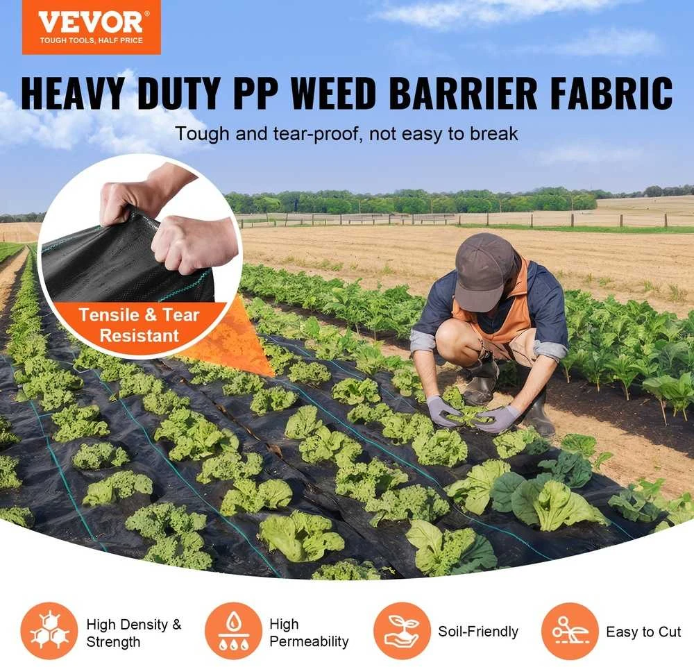 Piktžolių barjerinis audinys, itin tvirtas, austas geotekstilinis audinys, 4 x 32,9 metrai