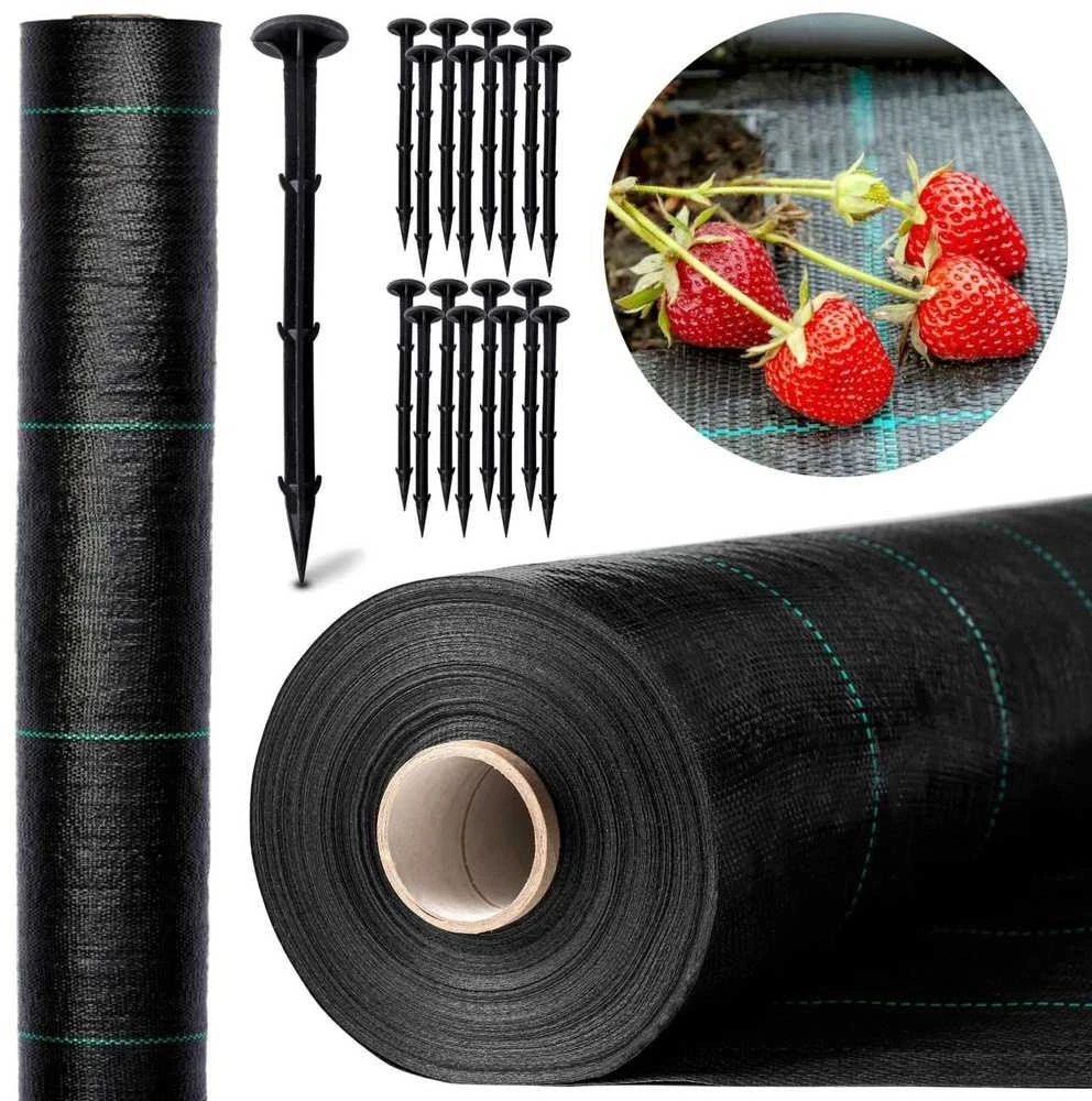 Piktžolių plėvelė 70 g/m², 1.6 m x 50 m, 50 smeigtukų, agroplėvelė, daržo danga, sodo plėvelė, žemės danga