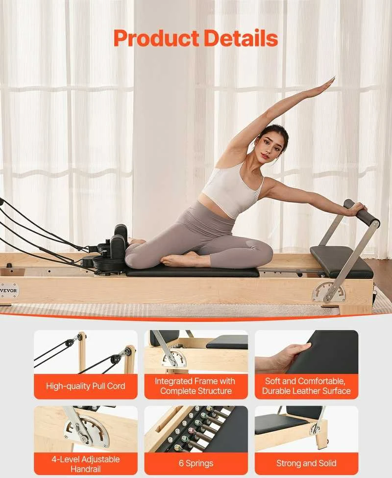 Pilateso Reformeris, Natūralaus Klevo, Tyliu Skriemuliu, Namams, su Pilates Dėže ir Šuolių Lenta, Treniruoklis, Mankštos Įranga