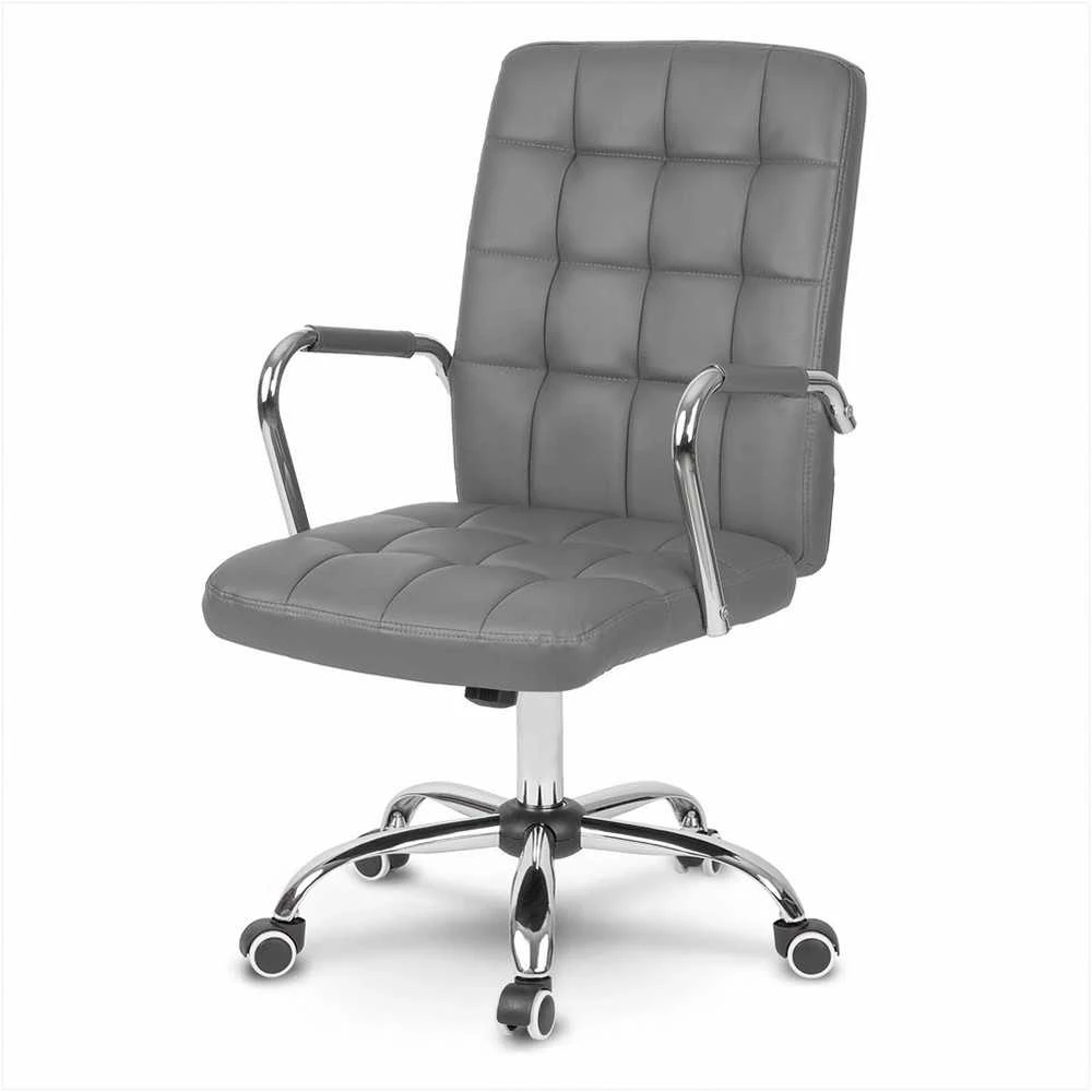 Pilka biuro kėdė, ergonomiška dirbtinės odos stalo kėdė, reguliuojamo aukščio pasukama kėdė, patogi vadovo kėdė