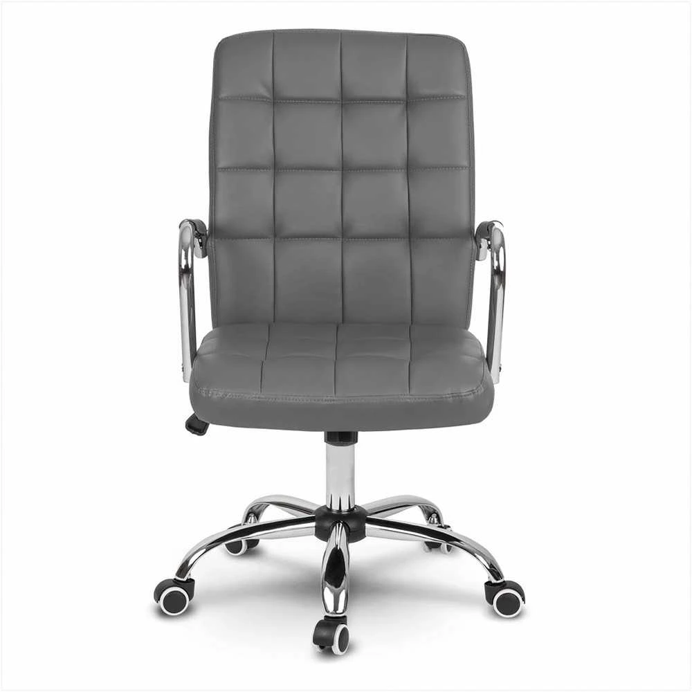 Pilka biuro kėdė, ergonomiška dirbtinės odos stalo kėdė, reguliuojamo aukščio pasukama kėdė, patogi vadovo kėdė